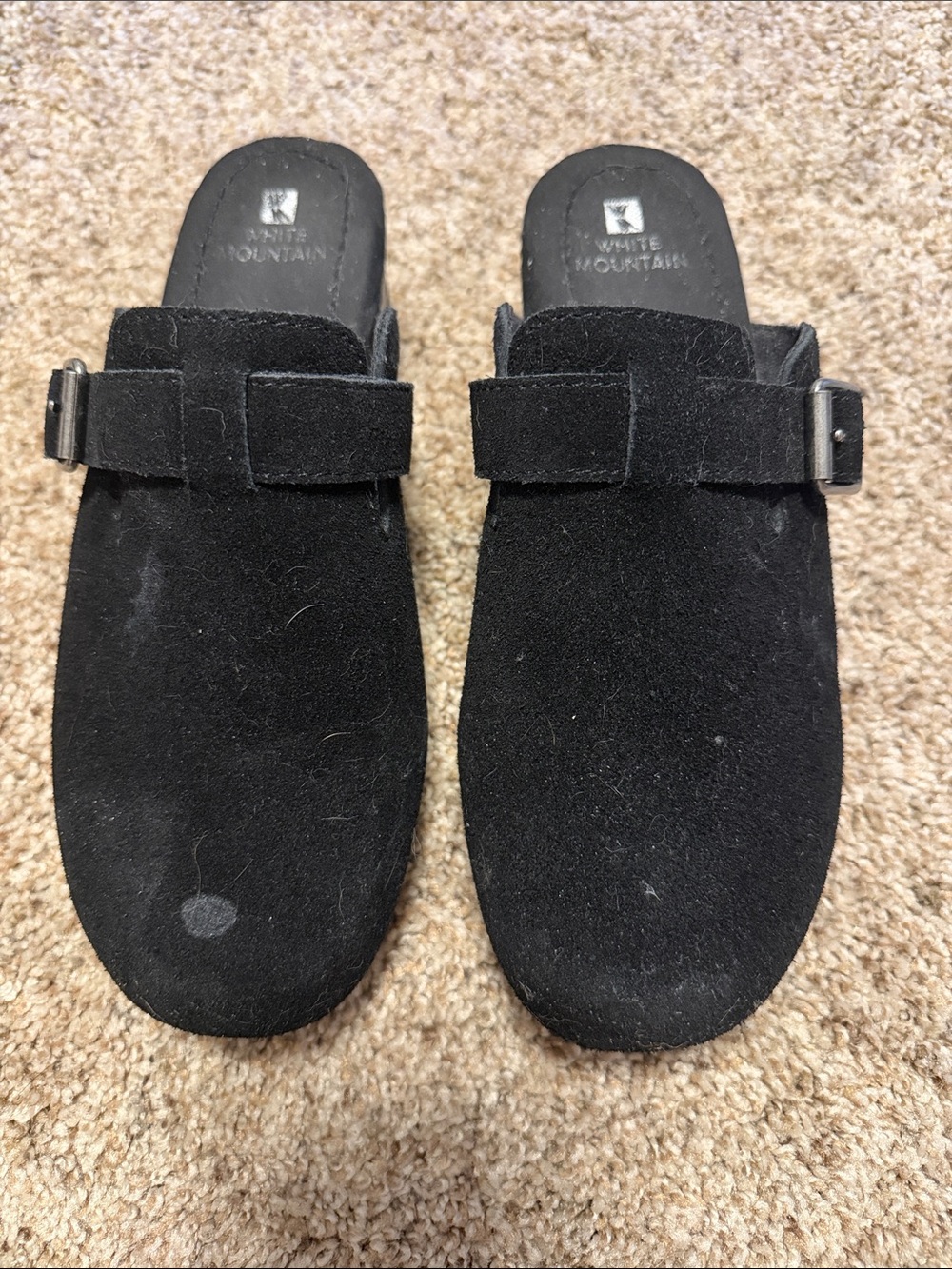 White Mountain Black Suede Slip-On Mules with Buckle